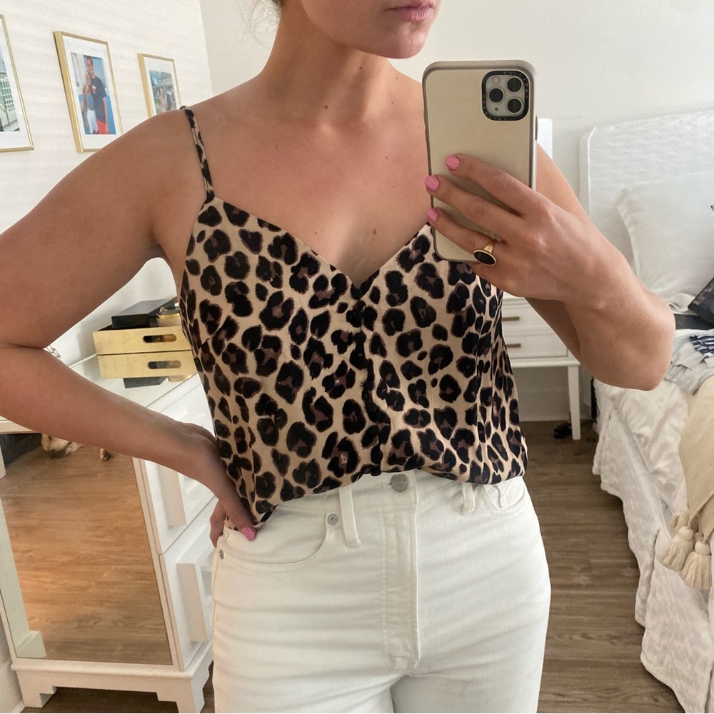 Cheetah print tank with button front detail